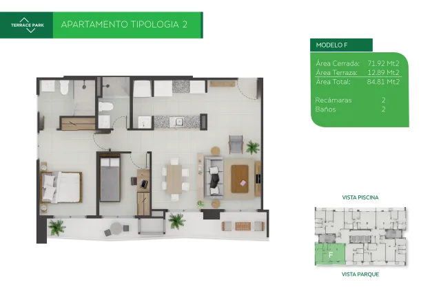 Sales floor plan for Terrace Park Modelo F, tower 1
