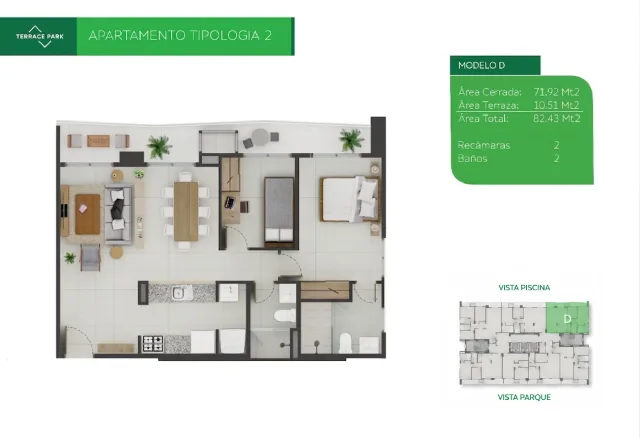 Sales floor plan for Terrace Park Modelo D, tower 1