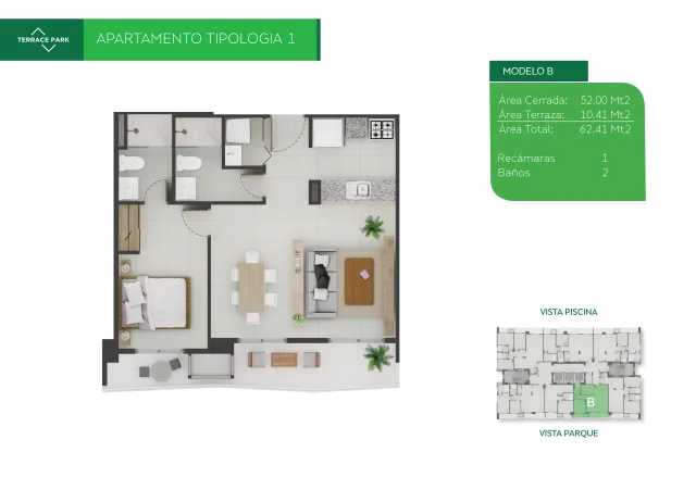 Sales floor plan for Terrace Park Modelo B, tower 1