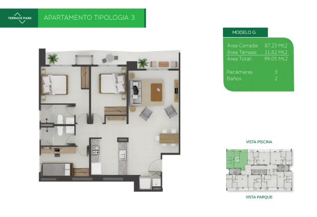 Sales floor plan for Terrace Park Modelo G, tower 1