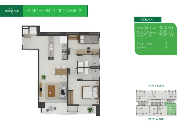 Sales floor plan for Terrace Park Modelo A, tower 1